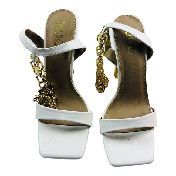 White Peep Toe Chain Link Heels Womens US 8 Square Toe Sandals Party Glam - Picture 1 of 7